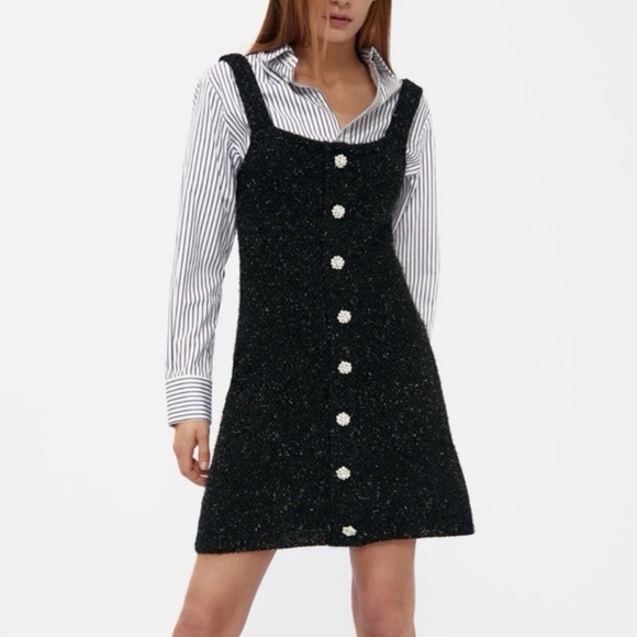 Zara Tweed Mini Dress Eyelash Metallic Knit Jewel Button Blogger favorite - Picture 11 of 14